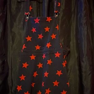 Red and black star overall Jean dress
